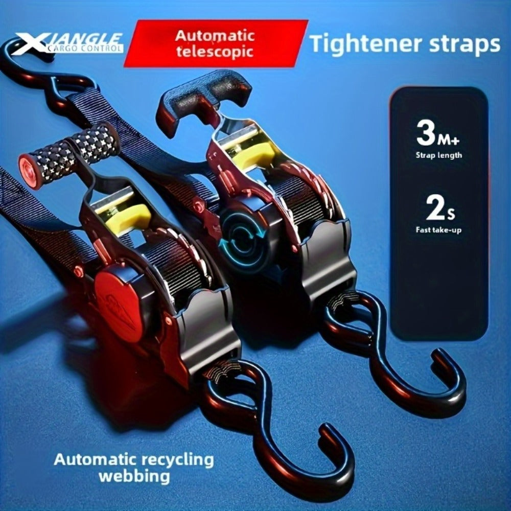 Self-Retracting Tie Down Straps 10 Feet Heavy Duty Ratchet Cargo Straps – Auto Retract for Truck Trailer Motorcycle Moving & Appliances, 1pc or 2pc Pack - product image
