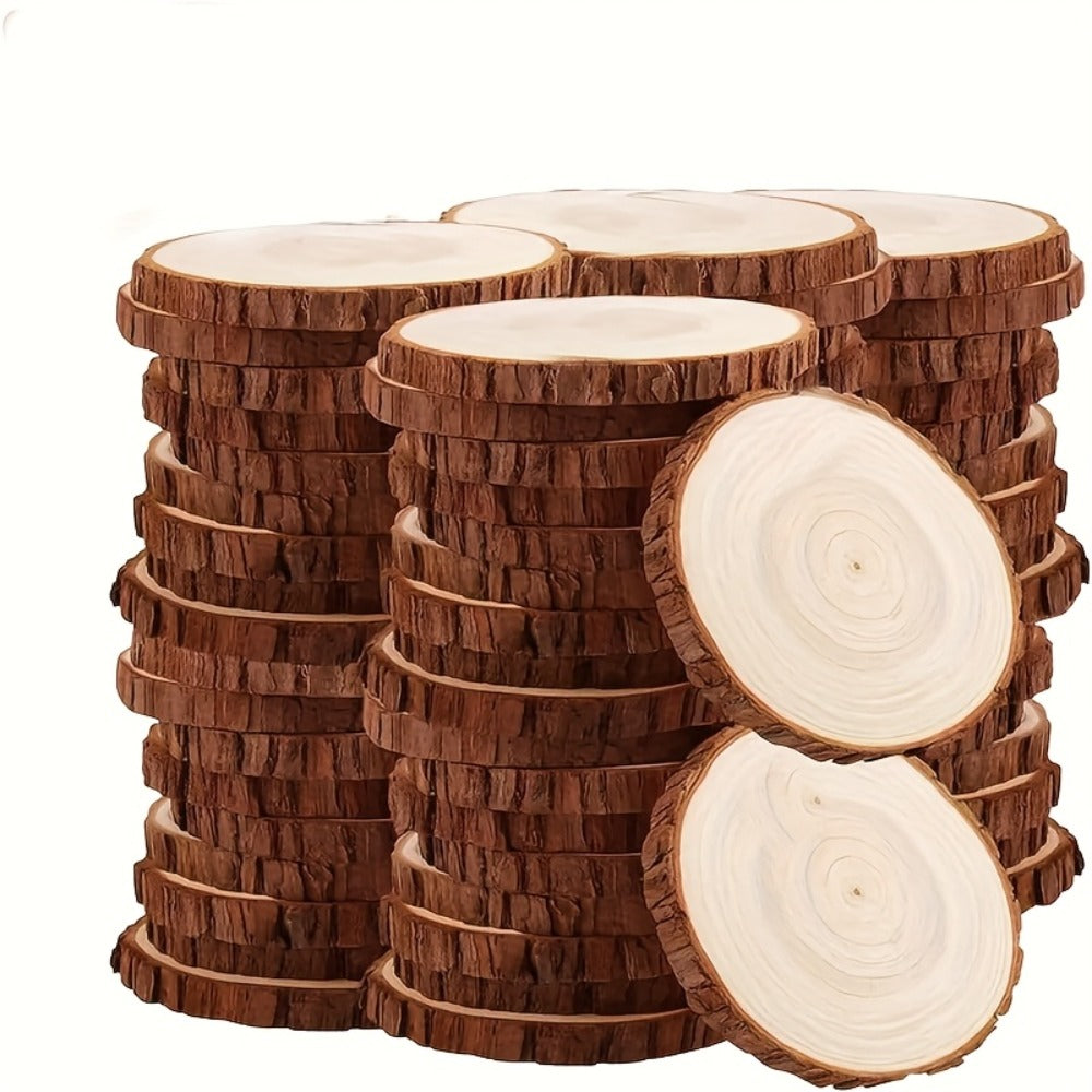 Wood Slices 28 Pcs Natural Log Bark Rounds for Crafts DIY Centerpieces Christmas Ornaments Wreaths Wedding Decor Painting Woodworking 2.76-3.54 Inch with or without Holes - product image 4
