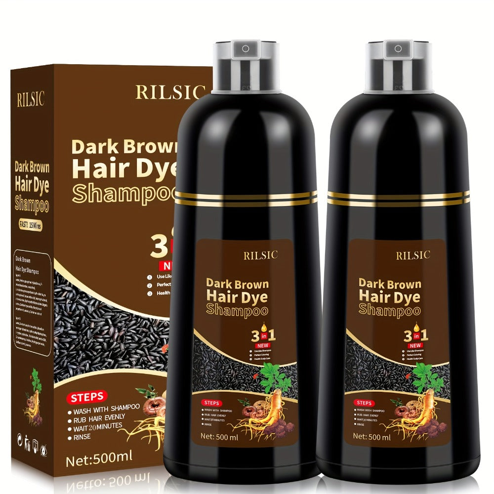 Herbal Hair Dye Shampoo 3-in-1 with Plant Squalene 2pcs 16.91oz — Instant Gray Hair Coverage, Natural Color in Minutes, Brown Dark Brown & Black, Unisex Men & Women - product image 7