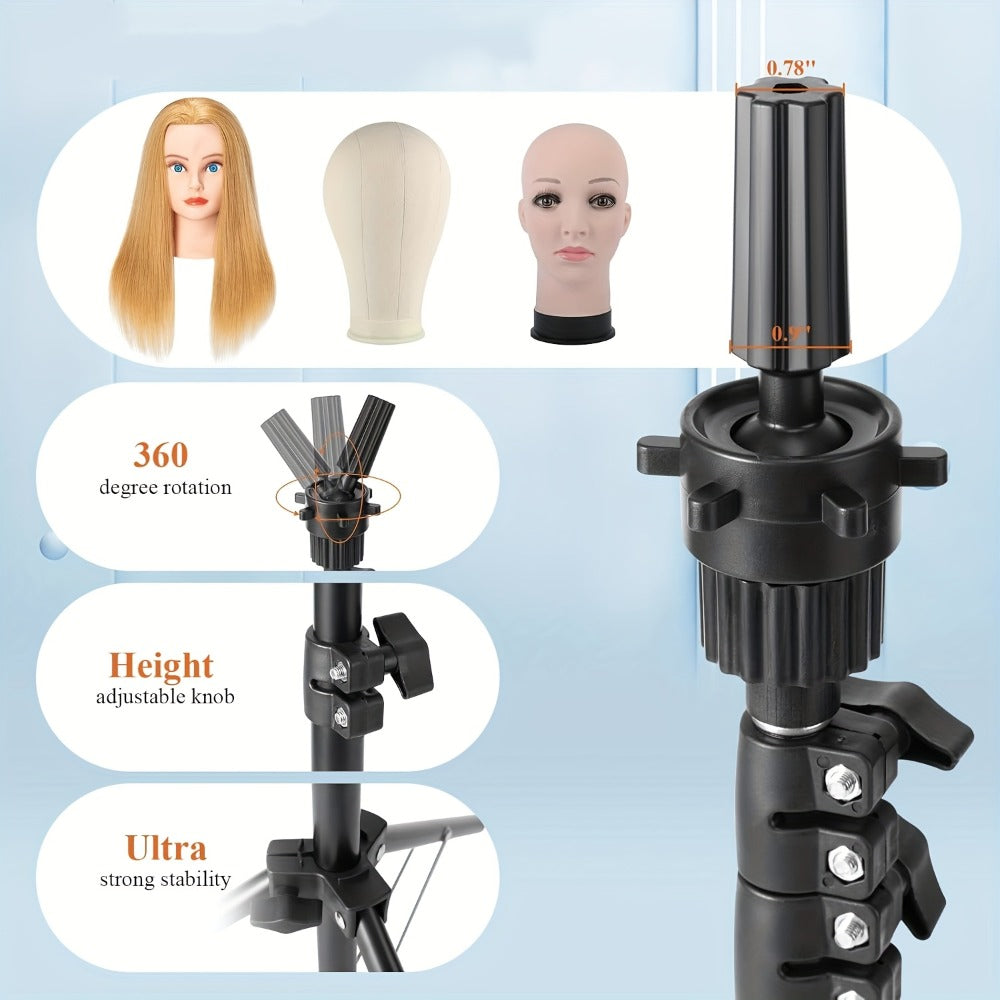 Adjustable Wig Stand Tripod 360 Rotation Aluminum Alloy Height Adjustable to 50 Inch Foldable Portable Mannequin Head Stand for Styling Cosmetology Hairdressing Training Home Salon - product image 4