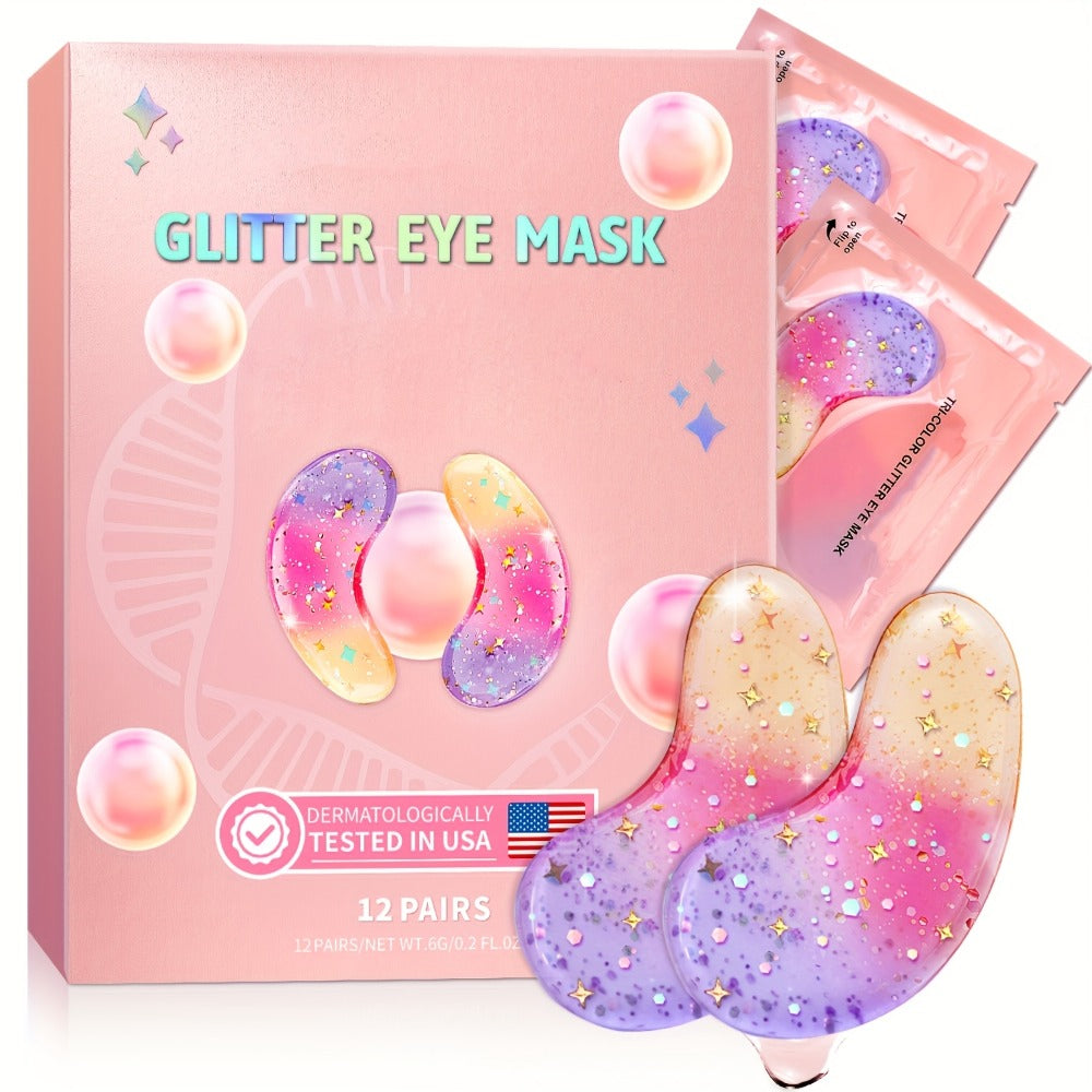 Collagen Under Eye Patches 12 Pairs Glitter Gold Gel Pads - Dark Circles Puffiness Anti-Wrinkle Moisturizing Hyaluronic Acid Eye Mask for Women All Skin Types Skincare Gift - product image 2
