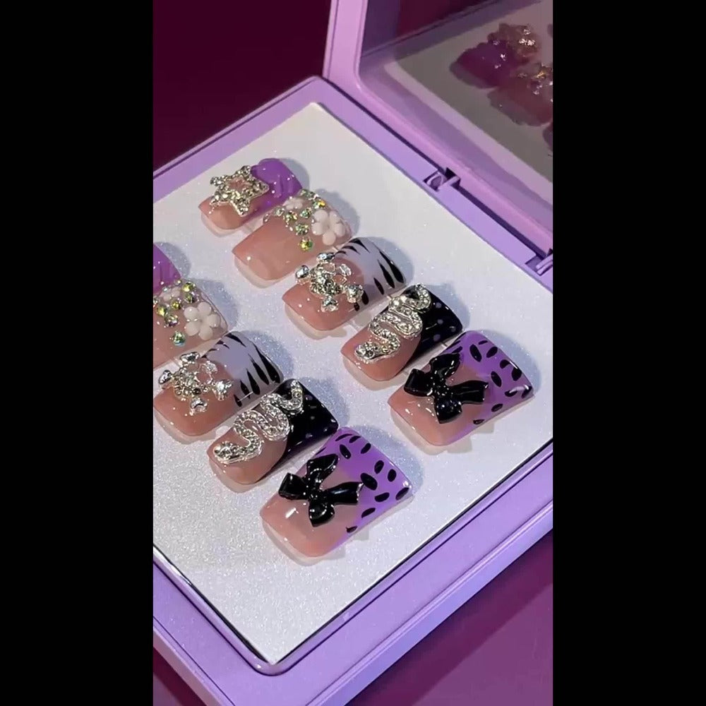 Leopard Skull Press On Nails Short Duckbill 10pcs – Handmade Rhinestone Zebra Bowknot Snake Acrylic Nail Kit with Tools | Edgy Party Daily Wear Nail Art for Women S M L 2026 Trends - product image 7