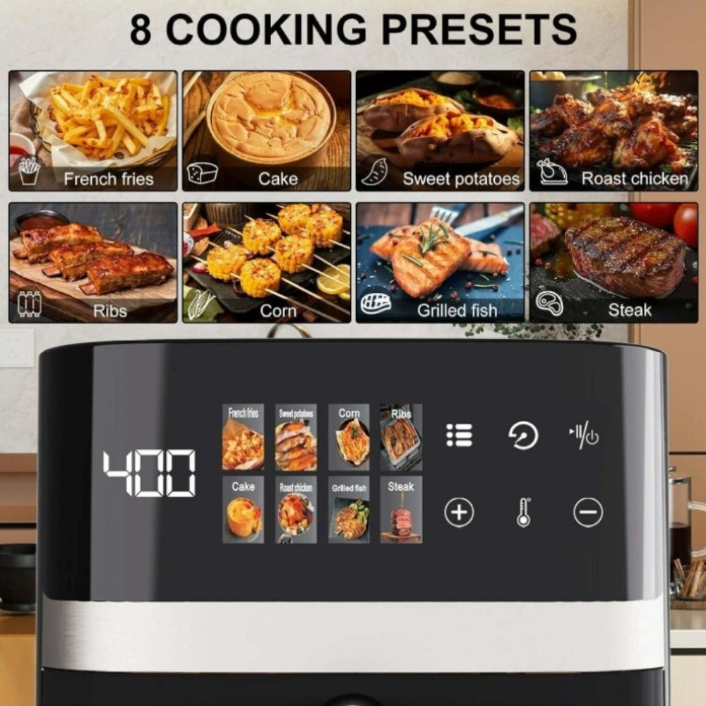 Air Fryer 8-in-1 with LED Touchscreen, 6QT Large Capacity Electric Hot Air Oven, 1350W 360° Hot Air Circulation, Non-Stick Fry Basket, Heat-Insulated Handles, 8 Cooking Presets for - product image 12