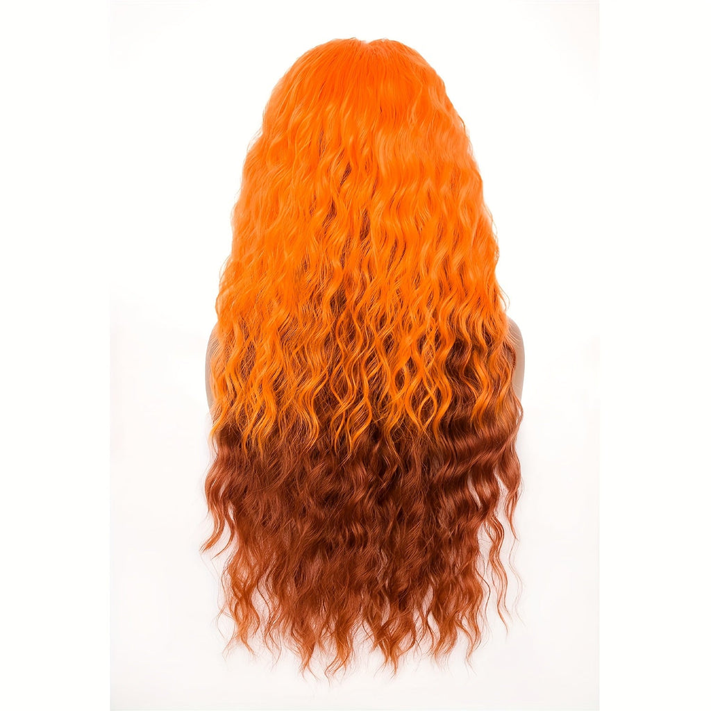 Ombre Dark Root Curly Wig Long Wavy 30 Inch Synthetic Middle Part Ash Blonde Brown Gradient Orange Voluminous Party Halloween Daily Wear Women - product image 12