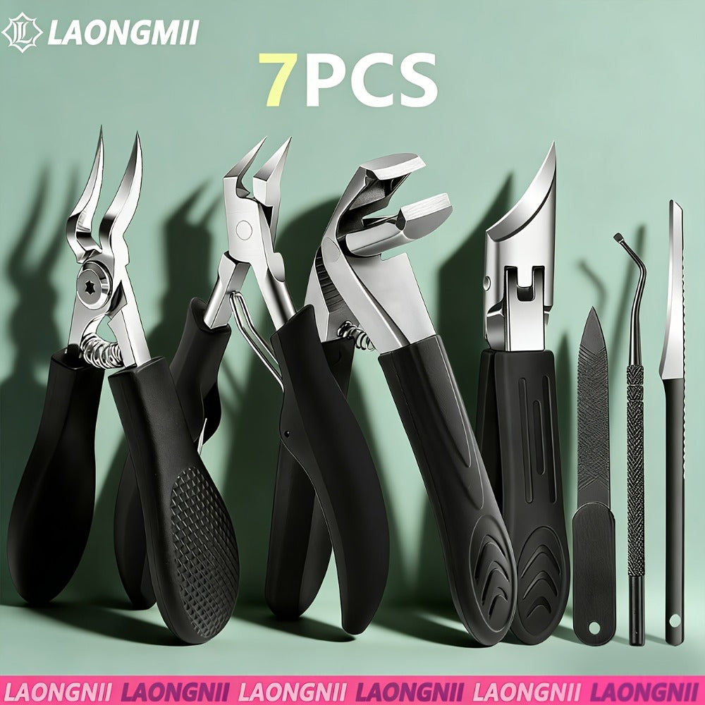 Toenail Clippers Set 7pcs Heavy Duty Wide Jaw — Professional Stainless Steel Pedicure Kit for Thick & Ingrown Toenails, Ergonomic Foot Care Tools for Men Seniors Adults Home Use - product image