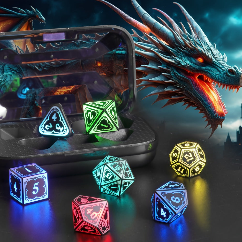 Illuminated Polyhedral Dice with Type-C Charging Case for D&D RPG Tabletop Games, Astral Shard Black, Glow in Dark Gift for Gamers – RGB LED DND Dice Set - product image 9