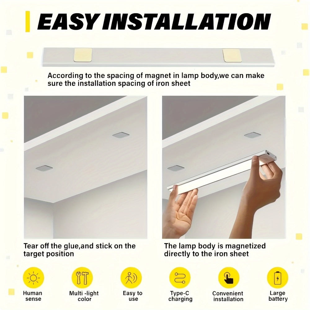 Motion Sensor Under Cabinet Lights 2 Pack | Wireless USB Rechargeable Dimmable 3 Color Temperatures Stick-On Magnetic LED Light for Kitchen Cabinet Wardrobe Stairs Cupboard - product image 8