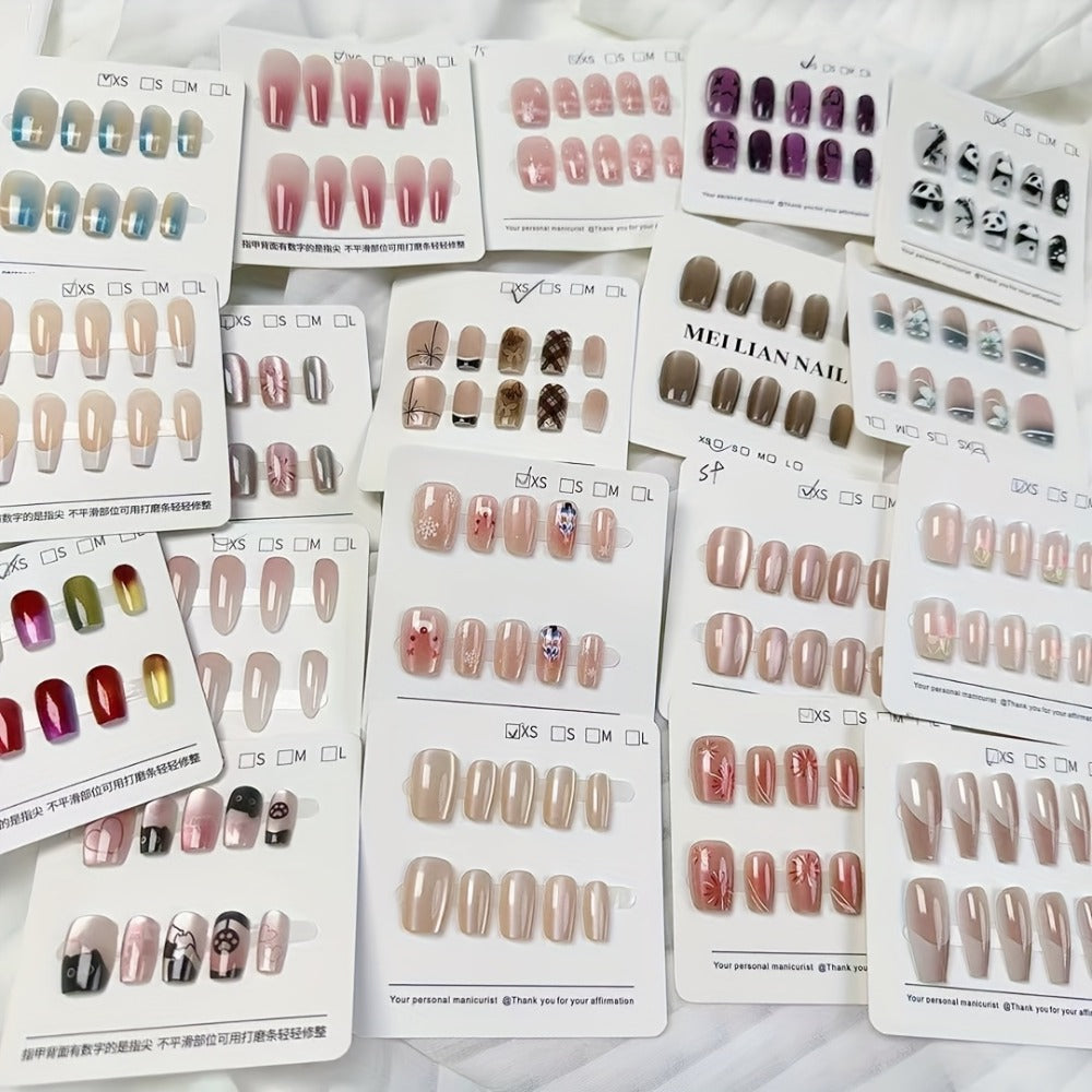 Press On Nails 96 Pieces - Long Fake Nails Random Assorted Designs | Full Cover False Nails for Daily Wear & Holiday, Mix Style Glossy Nail Set for Women Girls, Available in 1 Pack - product image 7
