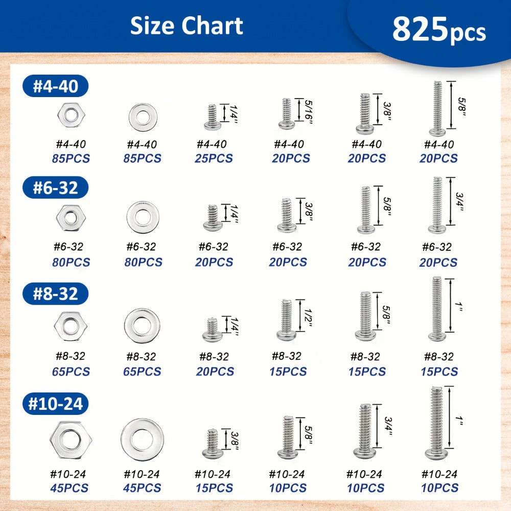 1575pcs 304 Stainless Steel Nuts and Bolts Assortment Kit – Pan Head Flat Head Screws Nuts Washers with Double-Sided Storage Box for Home & Mechanical Repairs - product image 6