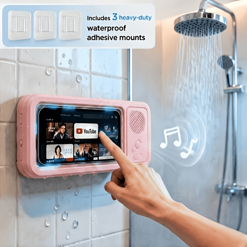 Shower Speaker, 2026 New Shower Phone Holder, Wireless Wireless Speaker - IPX5 Rating, 360-Degree Rotating Visible Shower Phone Mount, Suitable for Bathroom Tubs, Kitchen Walls, Mirrors