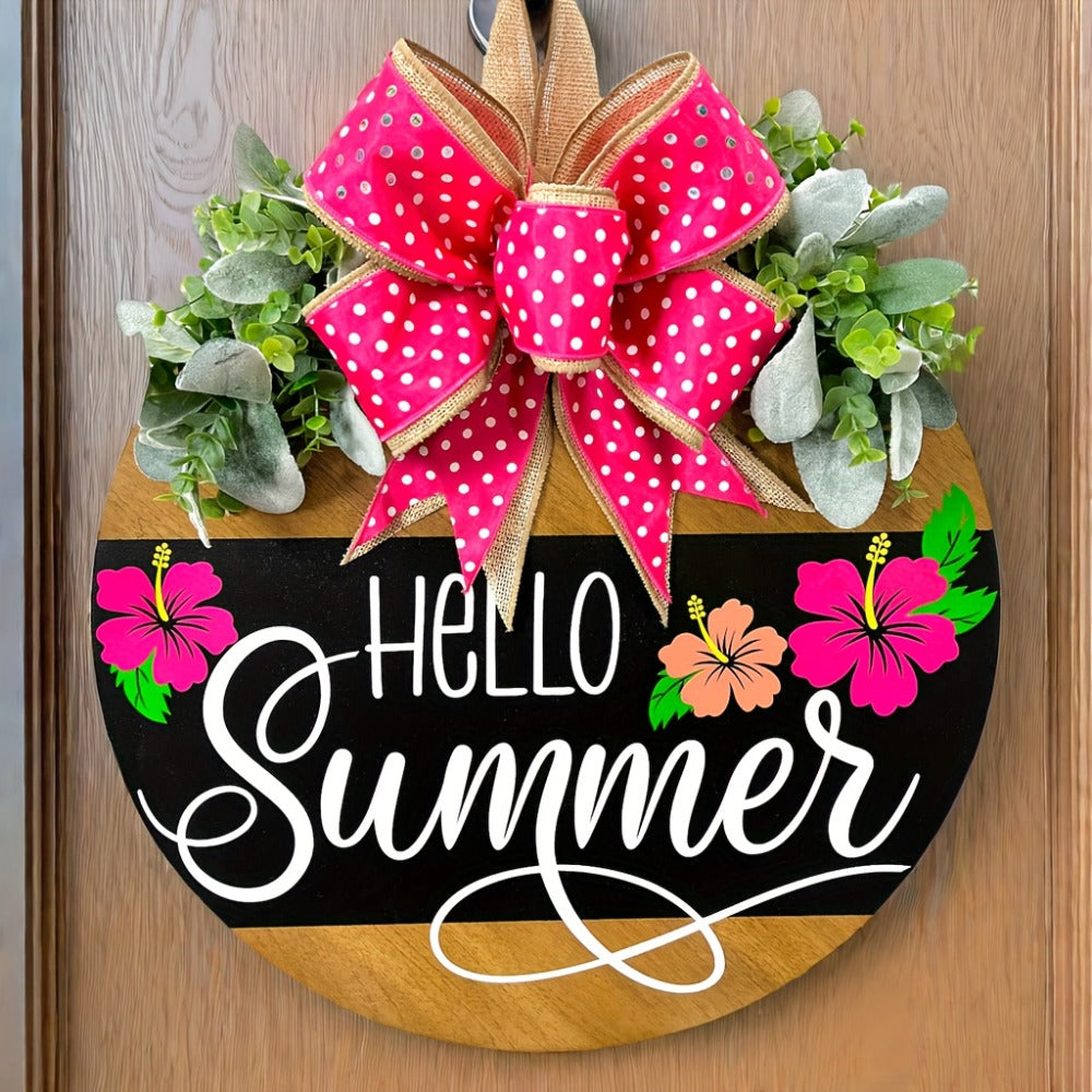 Summer Door Hanger for Front Door - Hello Summer Spring Wreath All Season Door Decor Farmhouse Hanging Sign for Home Porch Entryway Indoor Outdoor Wall Decoration - product image