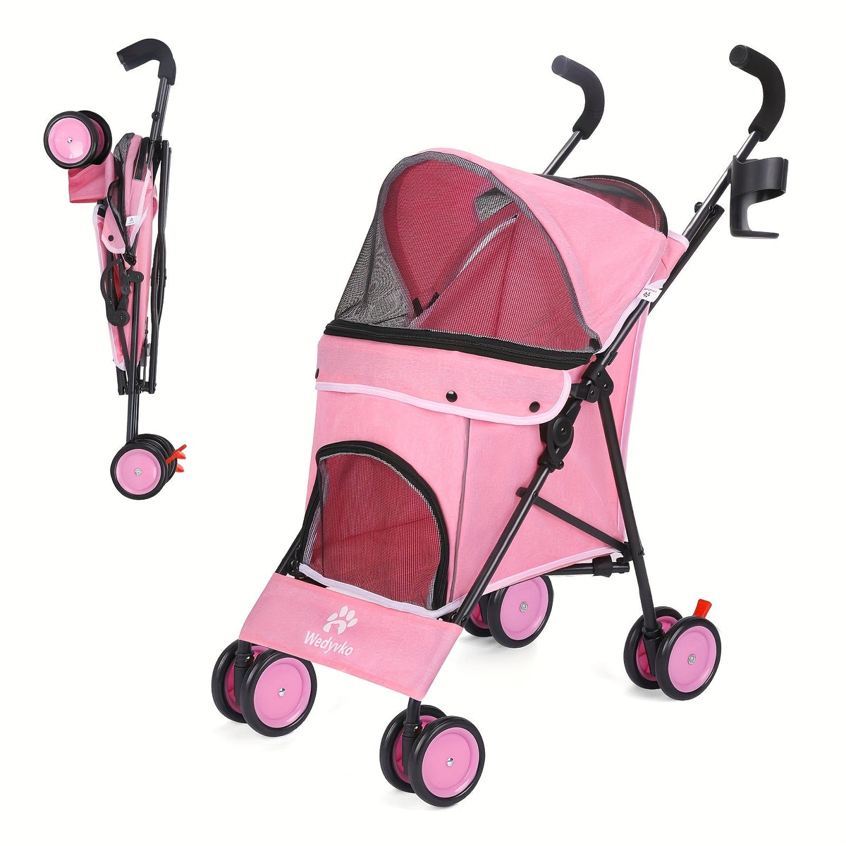 Collapsible Travel Dog Stroller, Portable Puppy Cat Pram with 4 Wheels, Canopy & Storage Basket, Featherlight Jogger Stroller for Pets Up to 33 lbs, 5 Colors - product image