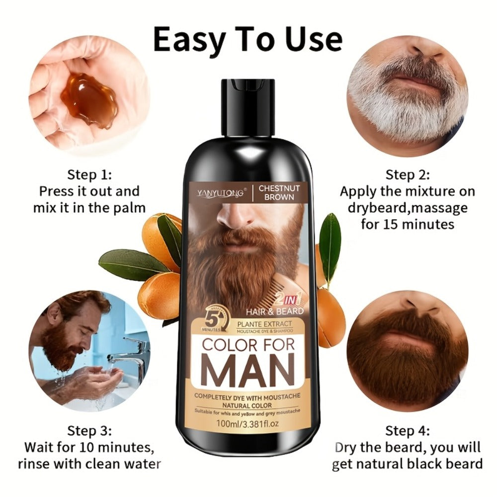 Gray Beard Dye Shampoo for Men 2-in-1 Semi-Permanent Natural Sulfate-Free Formula — Colors & Conditions in One Step, Fast Gray Coverage for Beard Sideburns & Hair, Black Brown Ches - product image 7