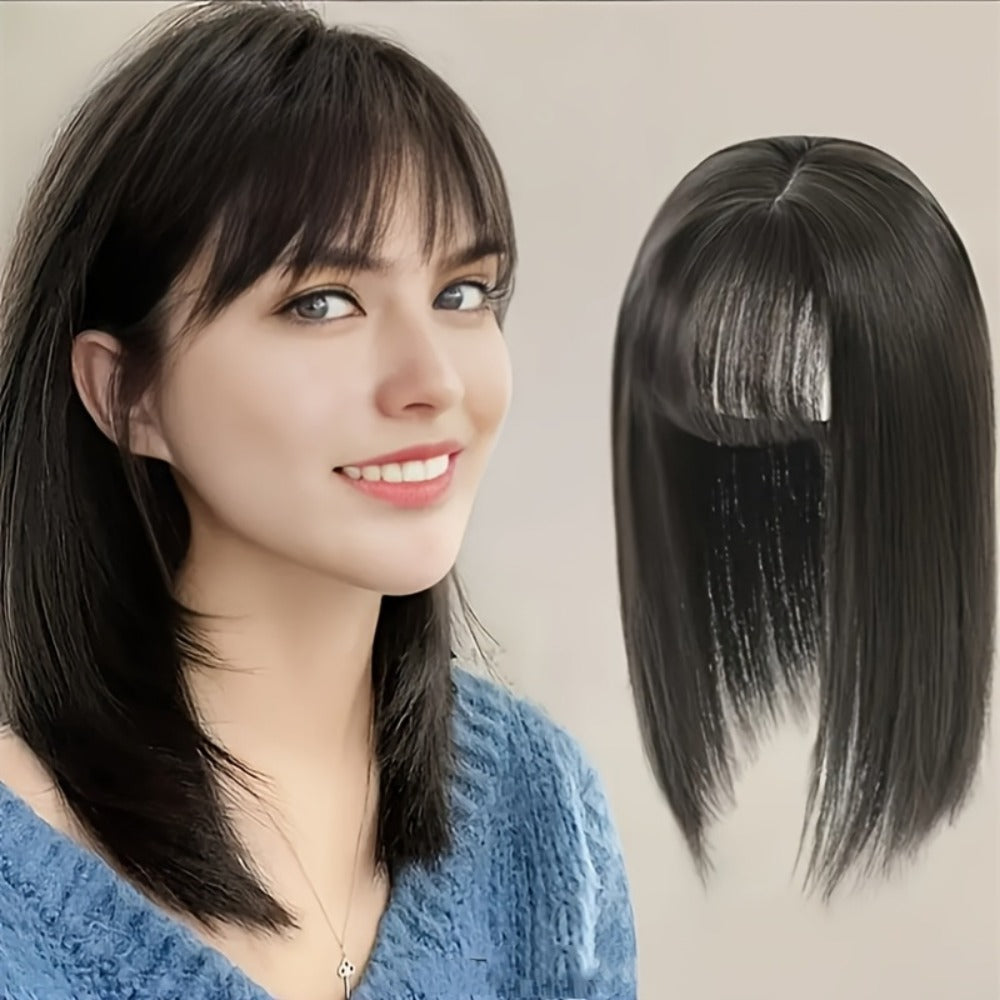 Hair Topper with Bangs for Women Thinning Hair Crown Coverage 10 Inch Lightweight Clip In Top Wig Volume Boost Black Dark Brown Light Brown Natural Blend - product image 13