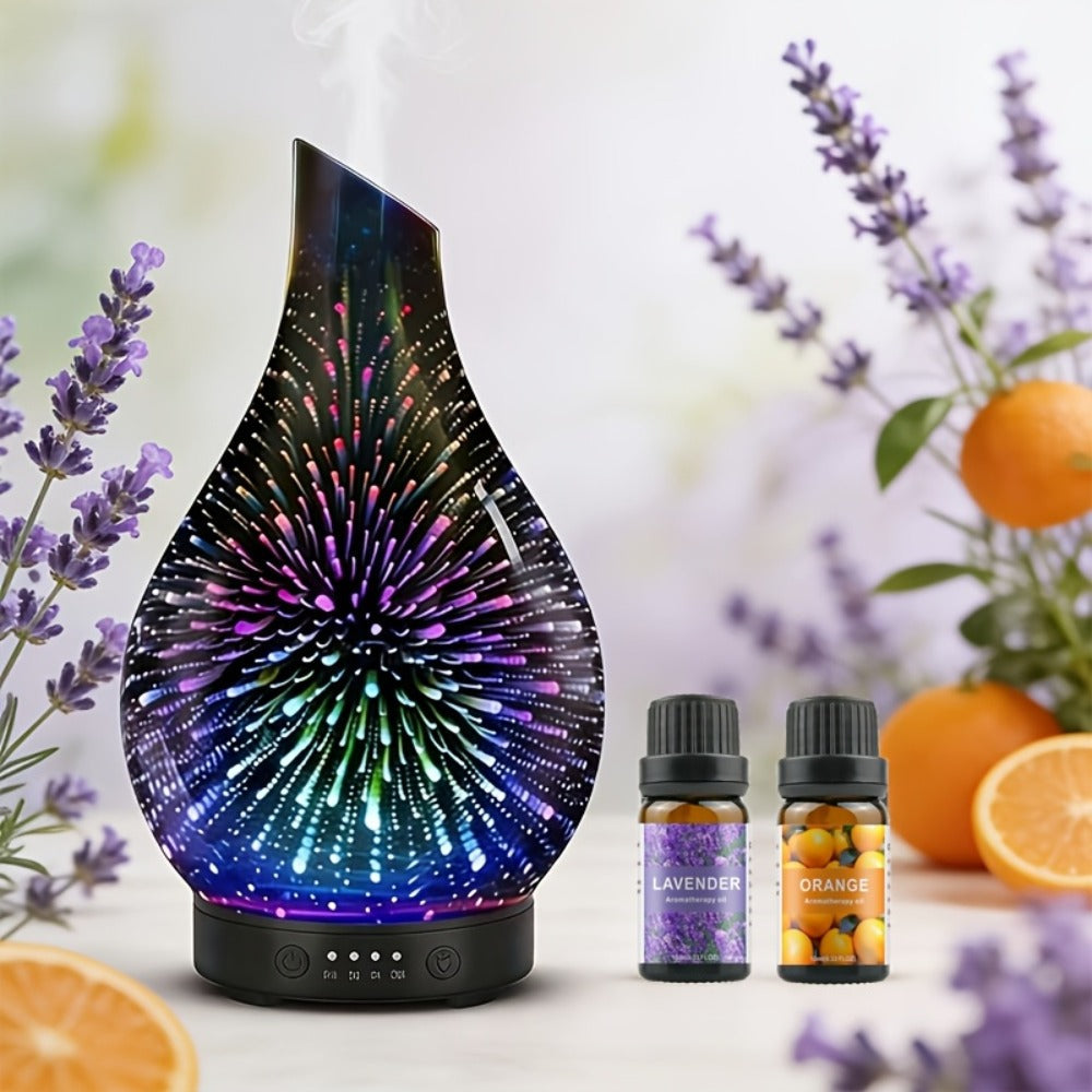 Essential Oil Diffuser Glass Ultrasonic Cool Mist Aromatherapy Diffuser – 4.06 oz Quiet Waterless Auto Shut-Off, 4 Timer Settings, 7 Color Night Light, Home Office Bedroom Use (Sil - product image