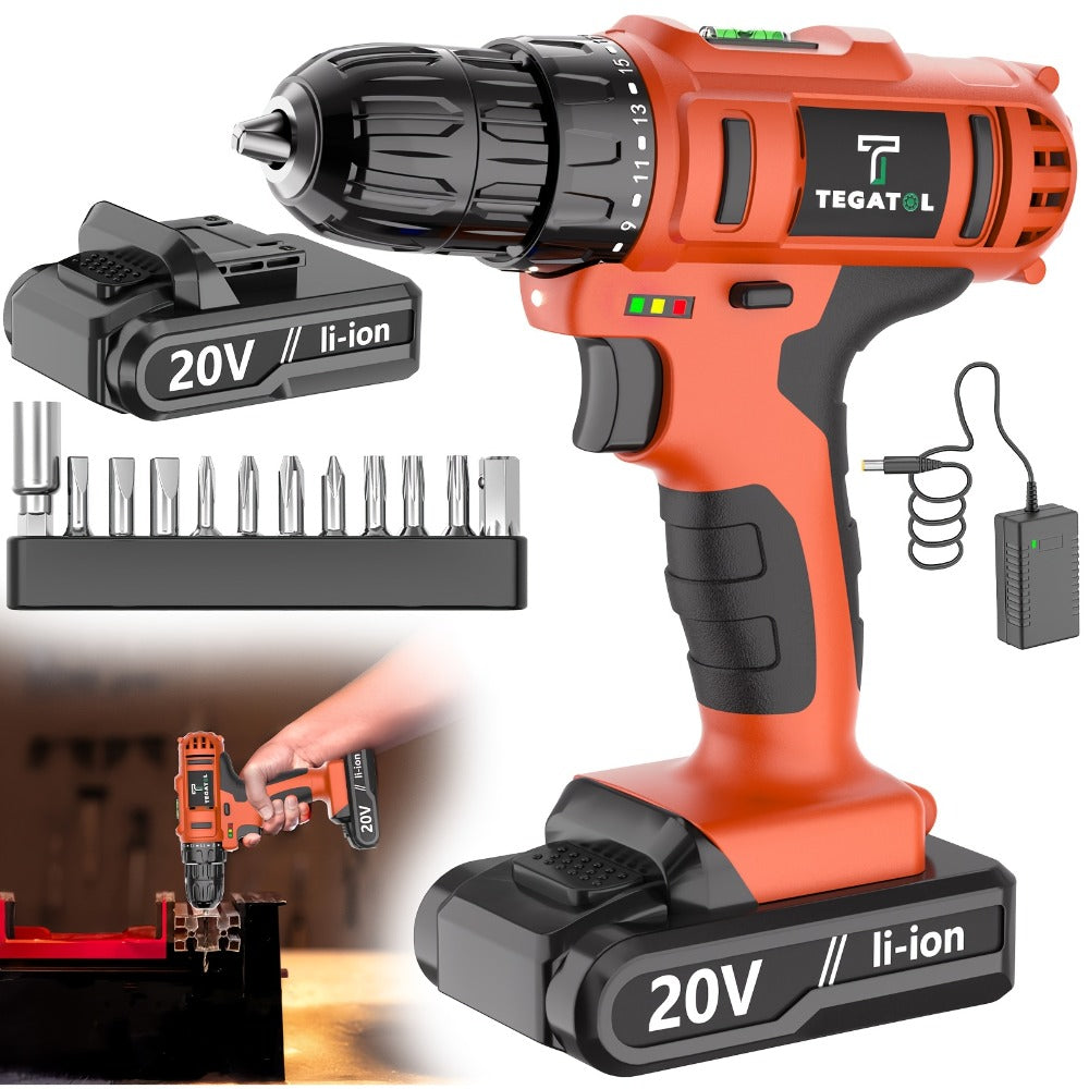 20V Cordless Drill Set Impact Power Drill 3/8 Inch Keyless Chuck 18+3 Clutch 45Nm Max Torque 2-Speed Work Light 2.0Ah Battery Fast Charger 136 148 PCS Kit - product image 15