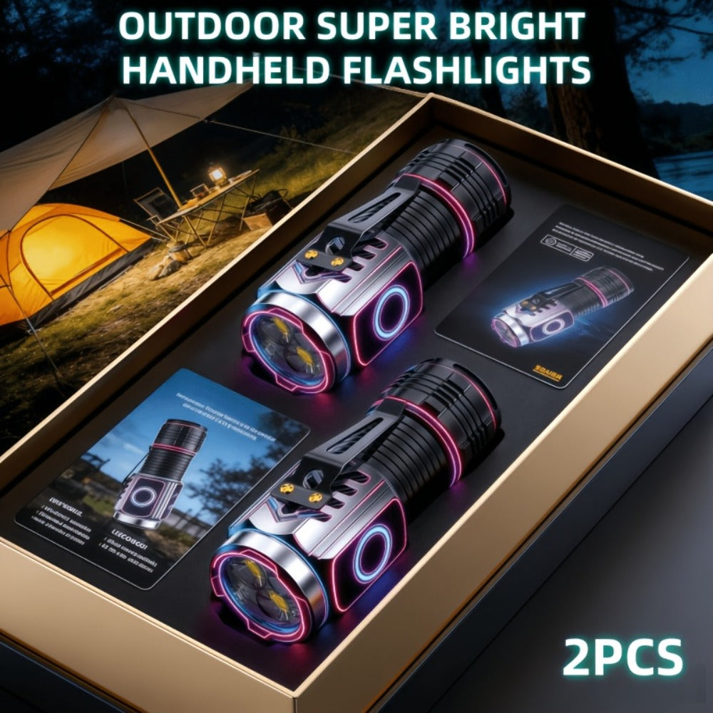 Handheld Flashlight 2 Pack Rechargeable LED | Ultra-Bright Multi-Mode Working Lamp Long Distance | ABS Portable Torch for Camping Hiking Emergency Home Outdoor Use - product image