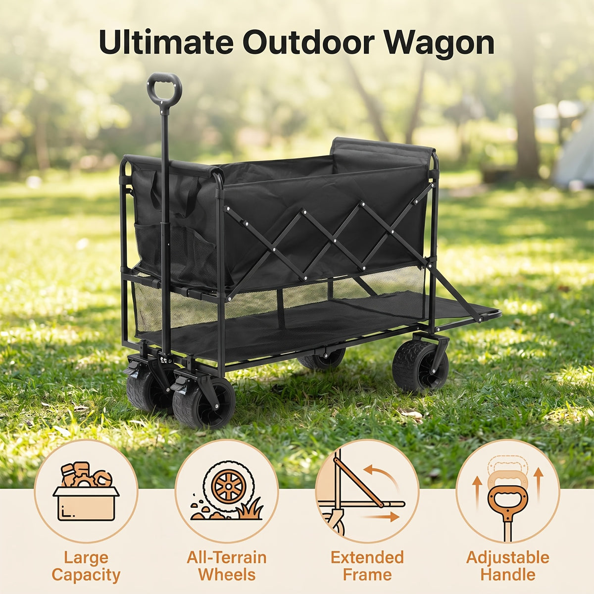 360/ 520/580/600 Lbs Collapsible Wagon Cart with Wheels Foldable - Folding Utility Heavy Duty Wagons Carts for Grocery Sports Garden Shopping Camping - product image 15