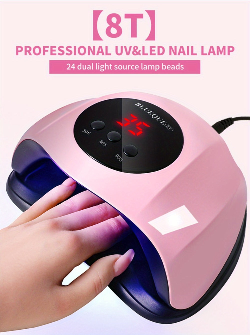 LED Nail Lamp Professional LCD Display Auto Sensor 4 Timer Settings USB Powered Instant Gel Polish Curer No Adapter Needed for Home Salon Manicure Pedicure DIY Nail Art Pink White - product image 11