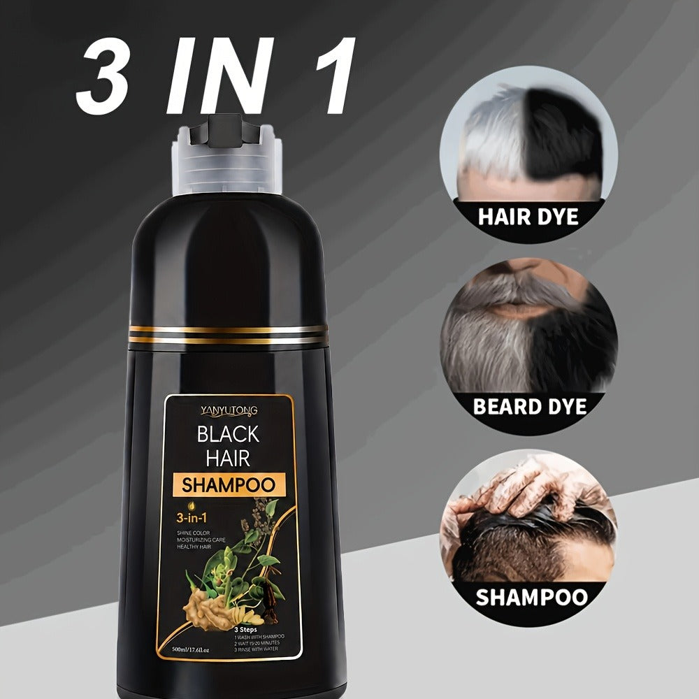 Gray Hair Coverage Shampoo 3-in-1 Black Hair Dye — Herbal Plant-Based Formula Dyes Cleanses & Conditions in One Wash, Moisturizing Nourishing Fast Color Results for Men & Women, 50 - product image 2