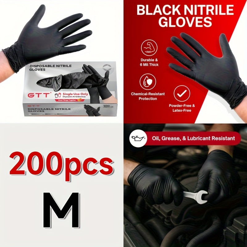 Black Nitrile Disposable Gloves, 200 Count Packaging, 6 Mils Thickness, Flexible and Form-Fitting, Chemical, Grade -Free, Maintenance Team Use