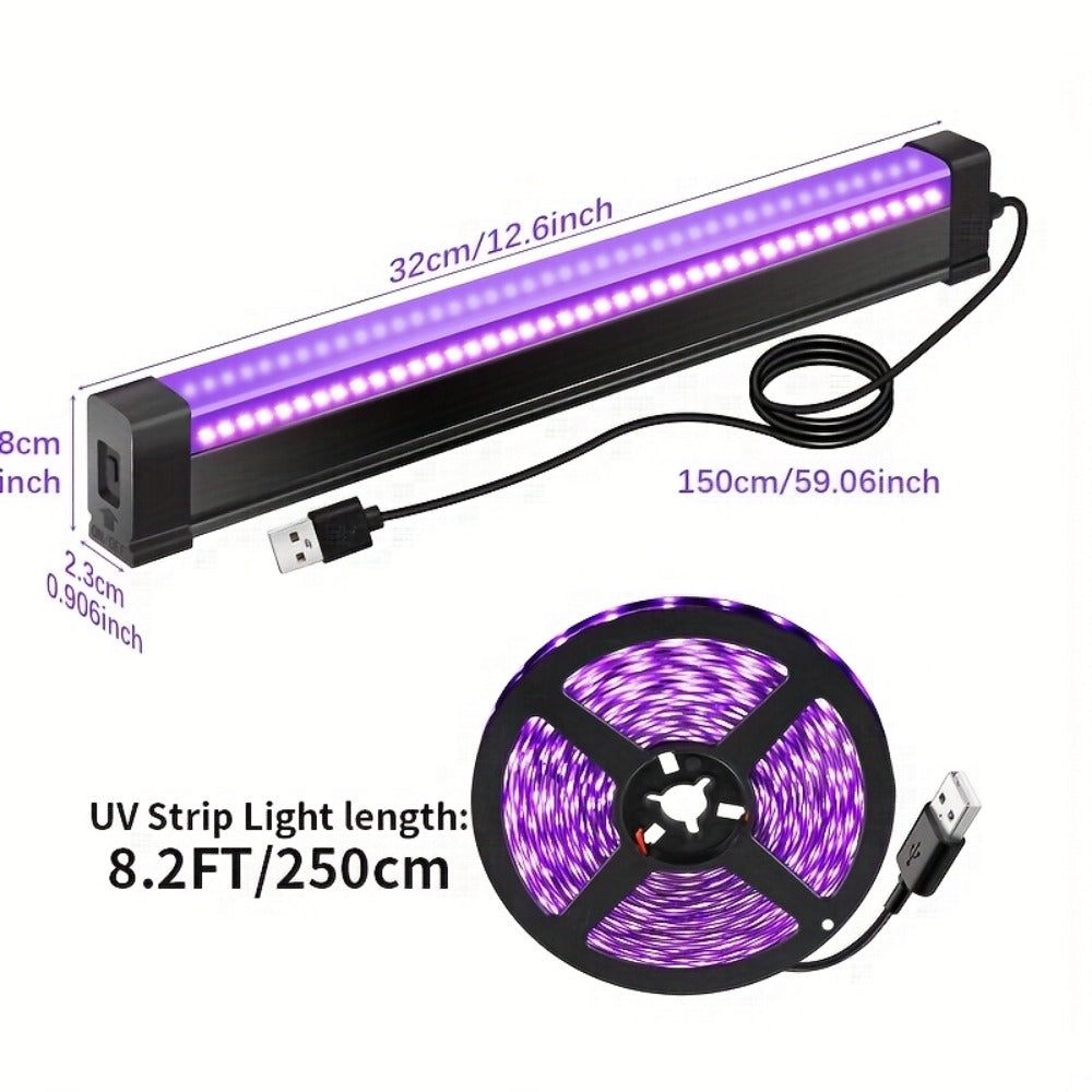 UV Black Light Bars & Strips 8-Piece Set – 385-400nm USB Powered 5V LED Blacklight for Glow Party, Halloween, Neon Party, Body Paint & Fluorescent Art (4x32cm + 4x250cm) - product image 3