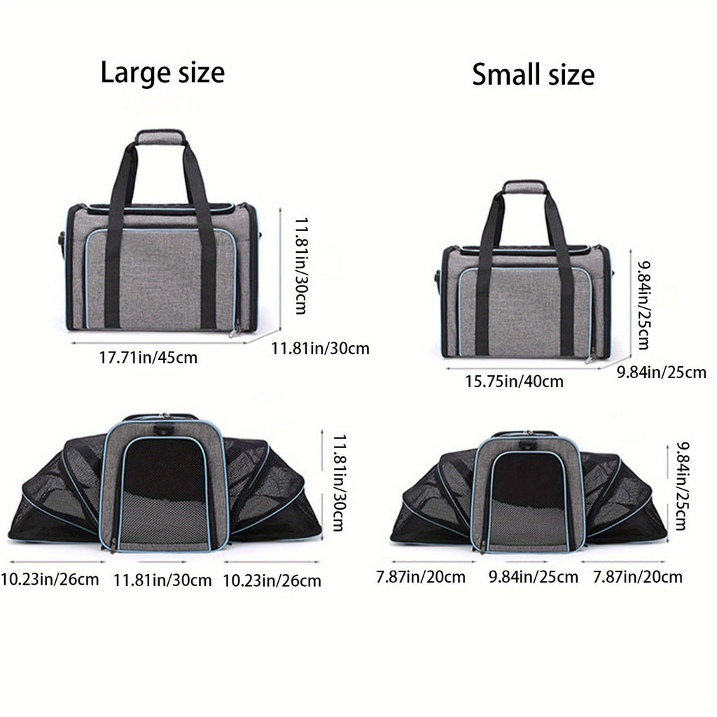 Airline Approved Expandable Pet Carrier Bag – Soft-Sided Polyester Travel Tote for Small Dogs & Cats, Removable Fleece Pad, Reflective Strips, Steel Frame, Top - product image 2