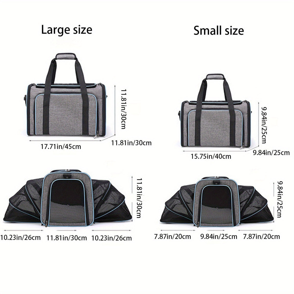 Airline Approved Expandable Pet Carrier Bag – Soft-Sided Polyester Travel Tote for Small Dogs & Cats, Removable Fleece Pad, Reflective Strips, Steel Frame, Top - product image 2