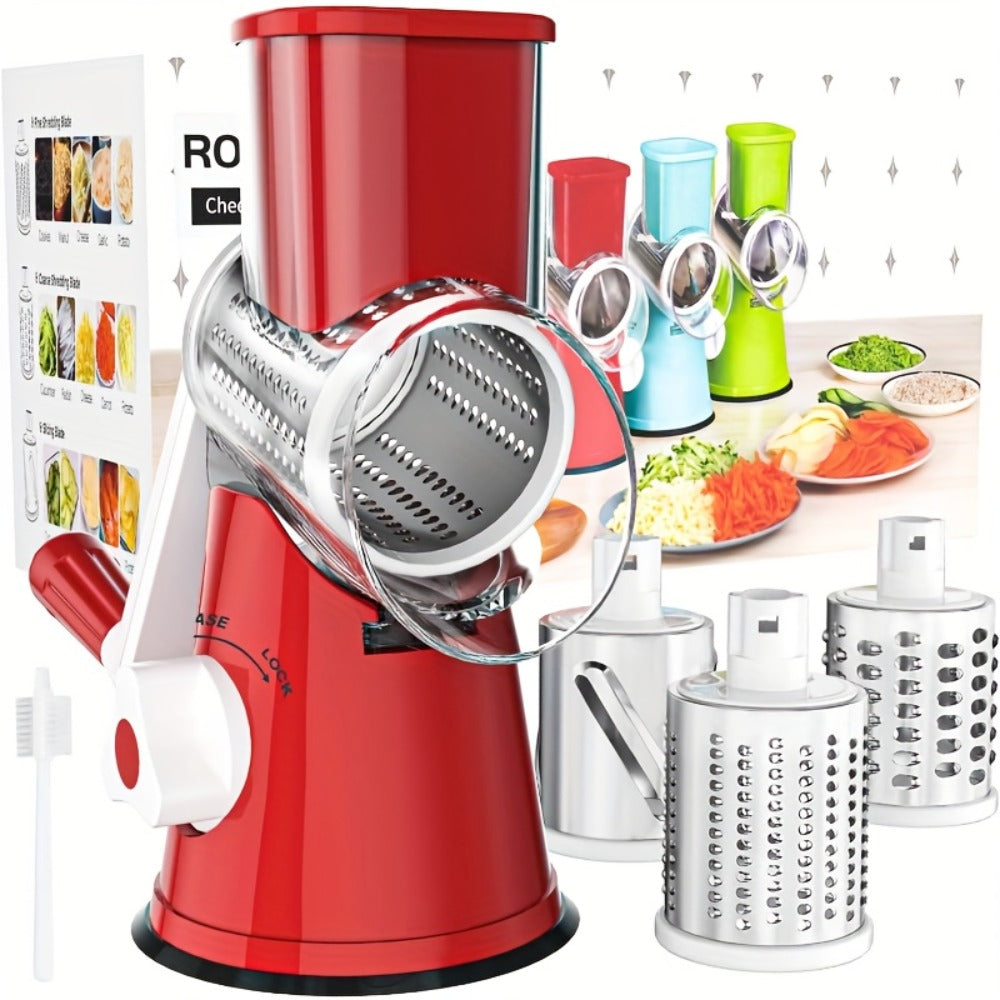 Rotary Cheese Grater with Hand Crank – 3 Interchangeable Blades for Cheese, Vegetables & Nuts, Non-Slip Suction Base, Includes Cleaning Brush – Manual Cheese Shredder for Kitchen ( - product image 13