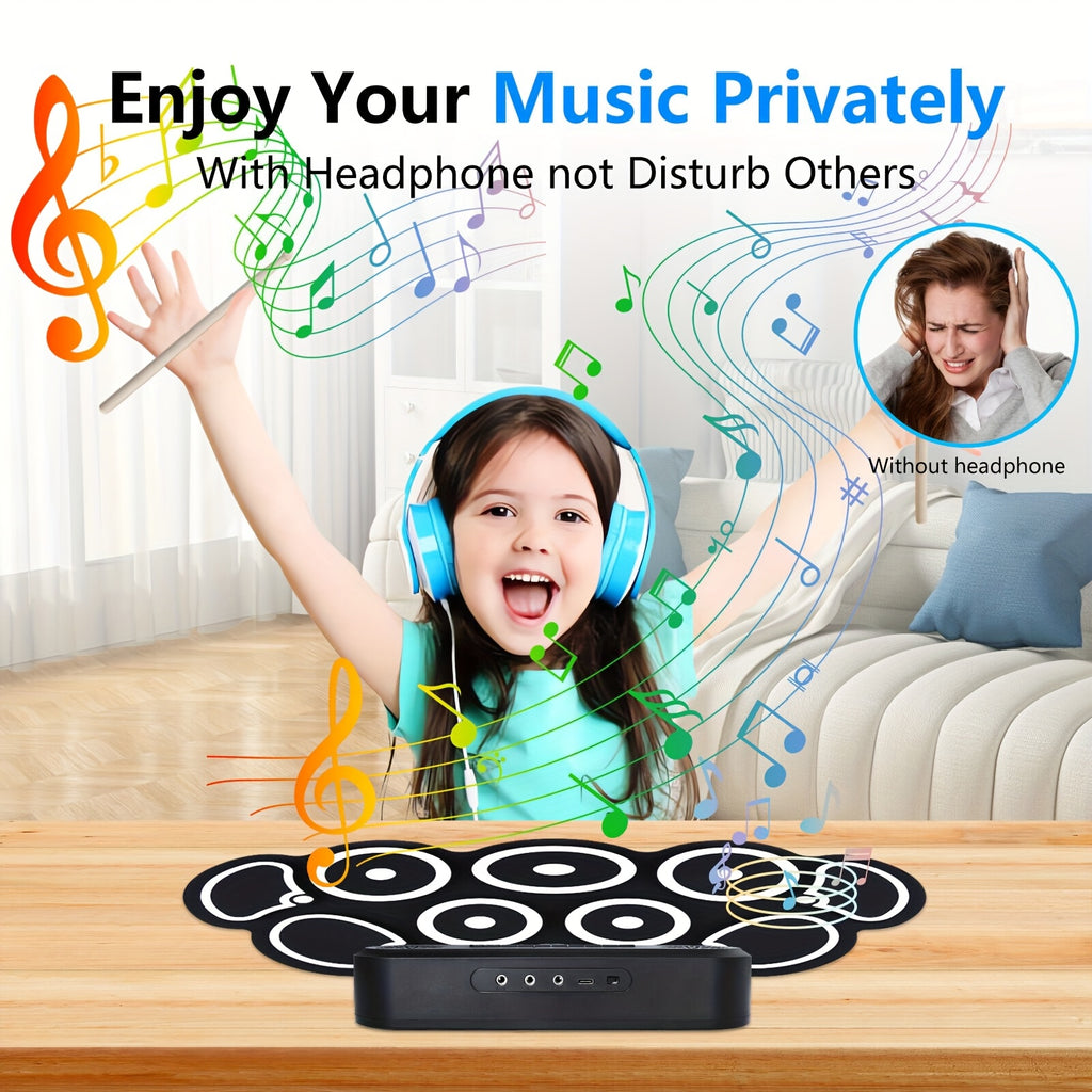 Electronic Drum Set, 9-Pads Roll-Up Electric Drum Pad Kit with Headphone Jack 10Hrs Playtime Built-in Speaker with Drumsticks Pedals, Xmas Birthday Gift for - product image 8