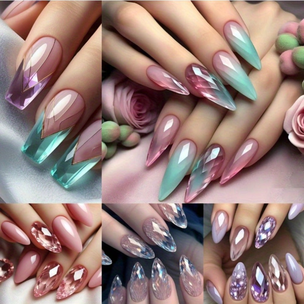 Holographic Nails 120 Pieces 5 Packs Medium Almond Press On Nails Gradient Iridescent – Mixed Color Orange Tones Full Cover Fake Nails Kit with Jelly Glue & Nail File for Women Gir - product image 6