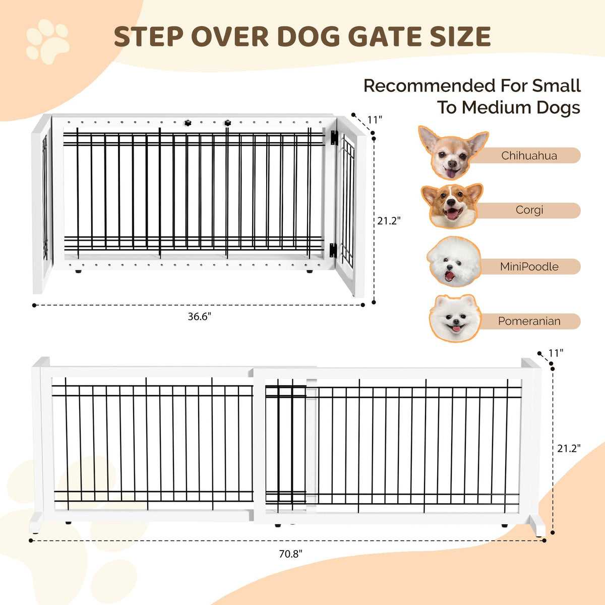 Freestanding Pet Gate for Dogs & Cats | Solid Wood Dog Gate for House, Adjustable 40" to 71" Wide, Indoor Dog Fence for Doorways Stairs Hallways, No-Drill - product image 5
