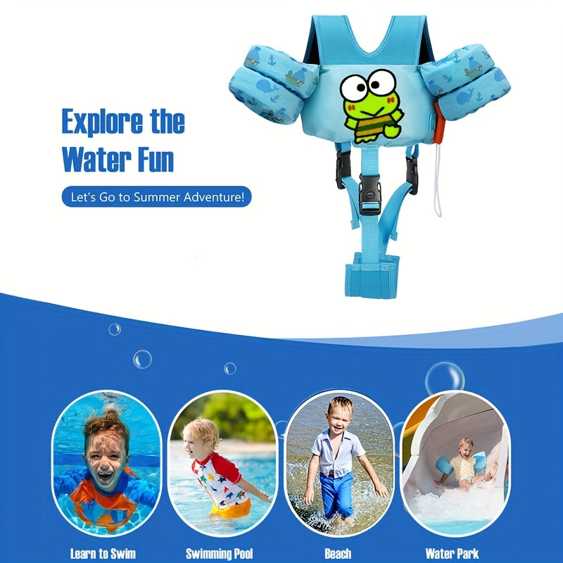 Kids Swim Vest Toddler Swimming Floatie Jacket with Adjustable Straps | Sanrio Keroppi Design, Nylon Material, Arm Floaties for Boys & Girls 20 | 66 lbs (Ages 2 | 9), Pool & Beach Learn-to-Swim