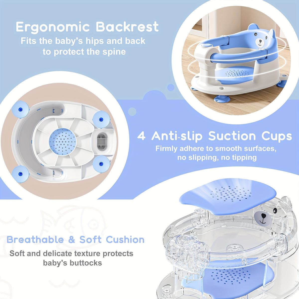 Baby Bath Seat for Babies 6 Months & Up, Toddler Bath Seats for Babies Sitting Up, Non-Slip Infant Bath Tub Chair with 4 Suction Cups & Soft Cushion for - product image 5