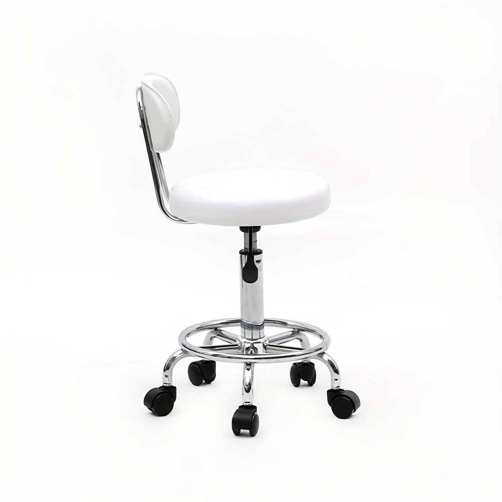 PU Leather Salon Stool with Back & 360° Swivel – Adjustable Height 18.9"-22.8" Round Cushion Chrome Base White Salon Chair for Nail Tech, Esthetician & Beauty Studio - product image 5