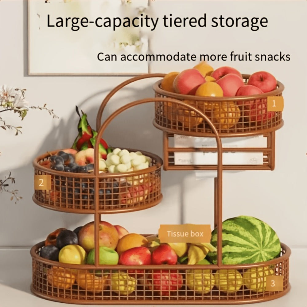 3-Tier Metal Fruit Basket Stand Extra Large Heavy Duty Countertop Fruit Bowl with Grid Design, Breathable Ventilated Multi-Level Storage Rack for Fruits Vegetables Bread Kitchen Or - product image 10