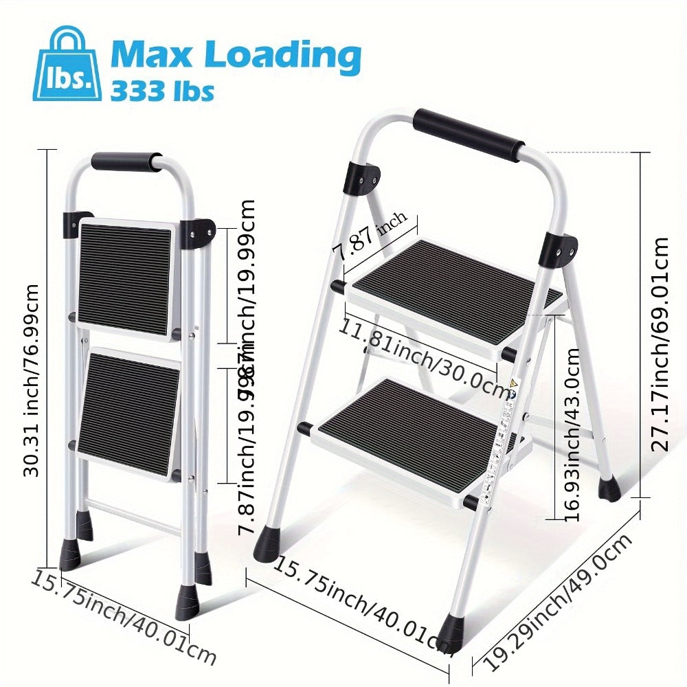2 Step Ladder Foldable Heavy Duty Steel, Non-Slip Wide Pedal Step Stool with Safety Handle, Lightweight Portable Folding Step Ladder for Home Kitchen Bathroom Garage, 250lb Capacit - product image 3