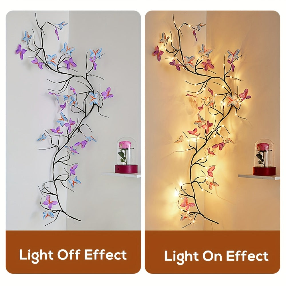 Butterfly Branch String Lights – 30 LED Vine Fairy Lights with Artificial Purple-Blue Butterflies, 8 Lighting Modes, USB Powered Warm White, Boho Wall Decor for Bedroom Wedding Bir - product image 8