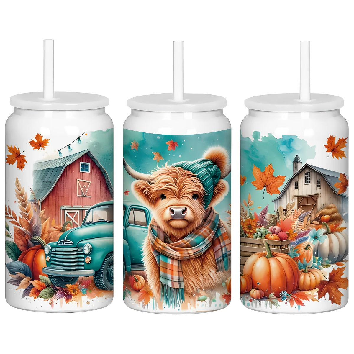 Stainless Steel Insulated Tumbler With Lid and Straw – 40oz & 16oz Highland Cow Thanksgiving Water Bottle With Handle – Keeps Cold 24 Hours Hot 12 Hours – Portable Travel Cup for Car Home Office Birthday Gift