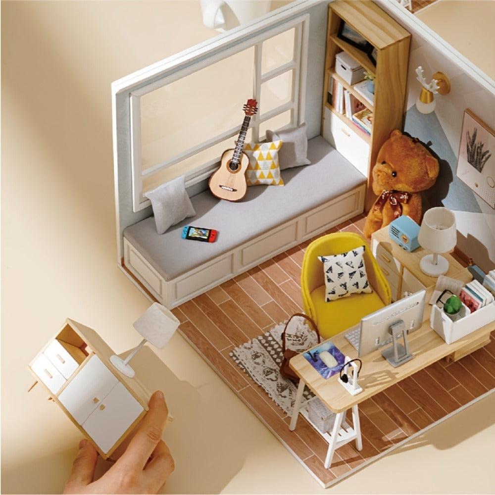 DIY Miniature House Kit Sunshine Study | Handmade Wooden Building Model Mini Collection Scene Home Decoration Shelf Display, Creative Craft Gift for Adults Teens Birthday Christmas Valentine's Day