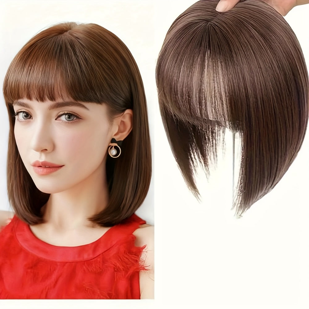 Hair Topper with Bangs for Women Thinning Hair Crown Coverage 10 Inch Lightweight Clip In Top Wig Volume Boost Black Dark Brown Light Brown Natural Blend - product image 4