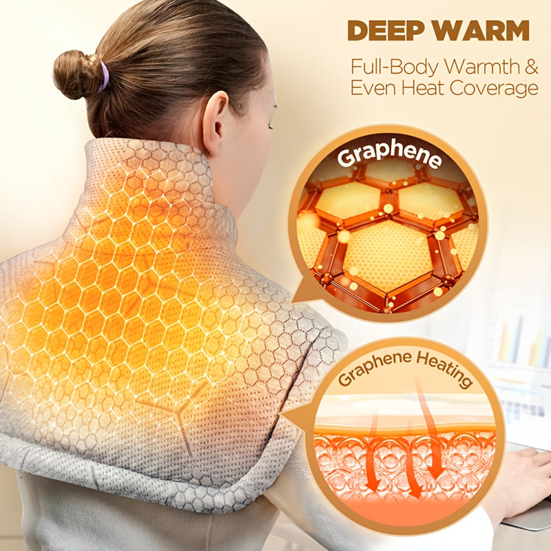Graphene Heating Pad For Neck Shoulders Back, 3lb Weighted Electric Pad, Deep Heat With Precise Heating & Soft Flannel, 6 Heat Settings, 4 Timer Options, Auto Shut-Off, Machine Washable, 22"x18"