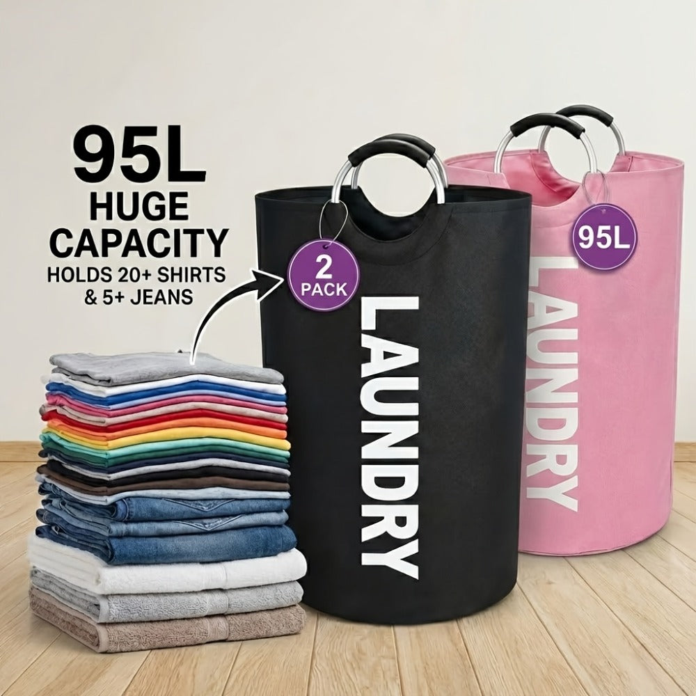 Extra Large Foldable Laundry Basket Set 95L/25.1 Gal Waterproof Oxford Cloth Tall Storage Baskets for Bedroom Bathroom Dorm Wardrobe Organization - product image 13