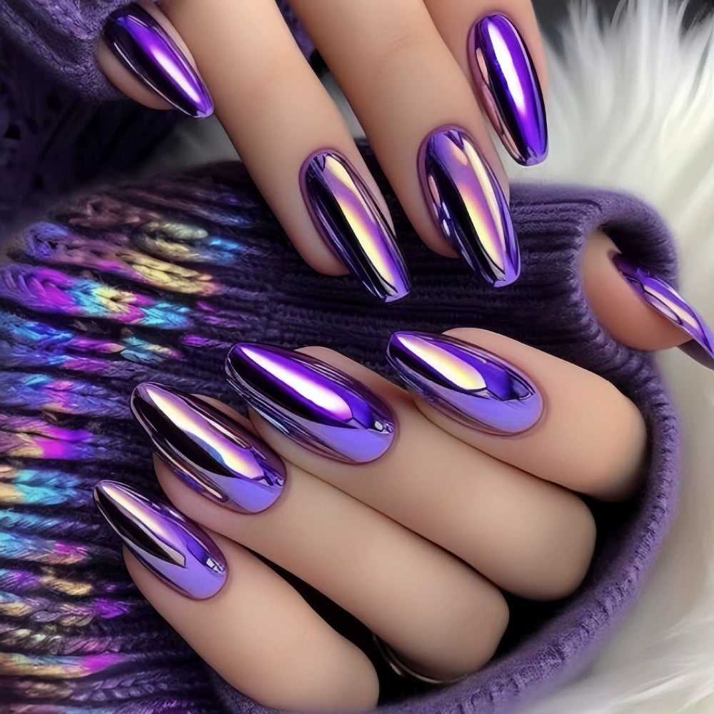 Gradient Almond Press On Nails 216 Pieces 9 Packs with Glue Purple Pink Silver Gold French Pointed Solid Color Glossy Full Cover False Nails Nail Art Kit for Women Daily Wear Holid - product image 6