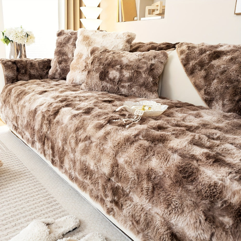 Plush Sofa Cover Faux Lamb Thick Fluffy Couch Slipcover Pet Friendly Machine Washable Gradient Color Polyester Furniture Protector for Armchair Single Double Triple Sofa Living Roo - product image 12