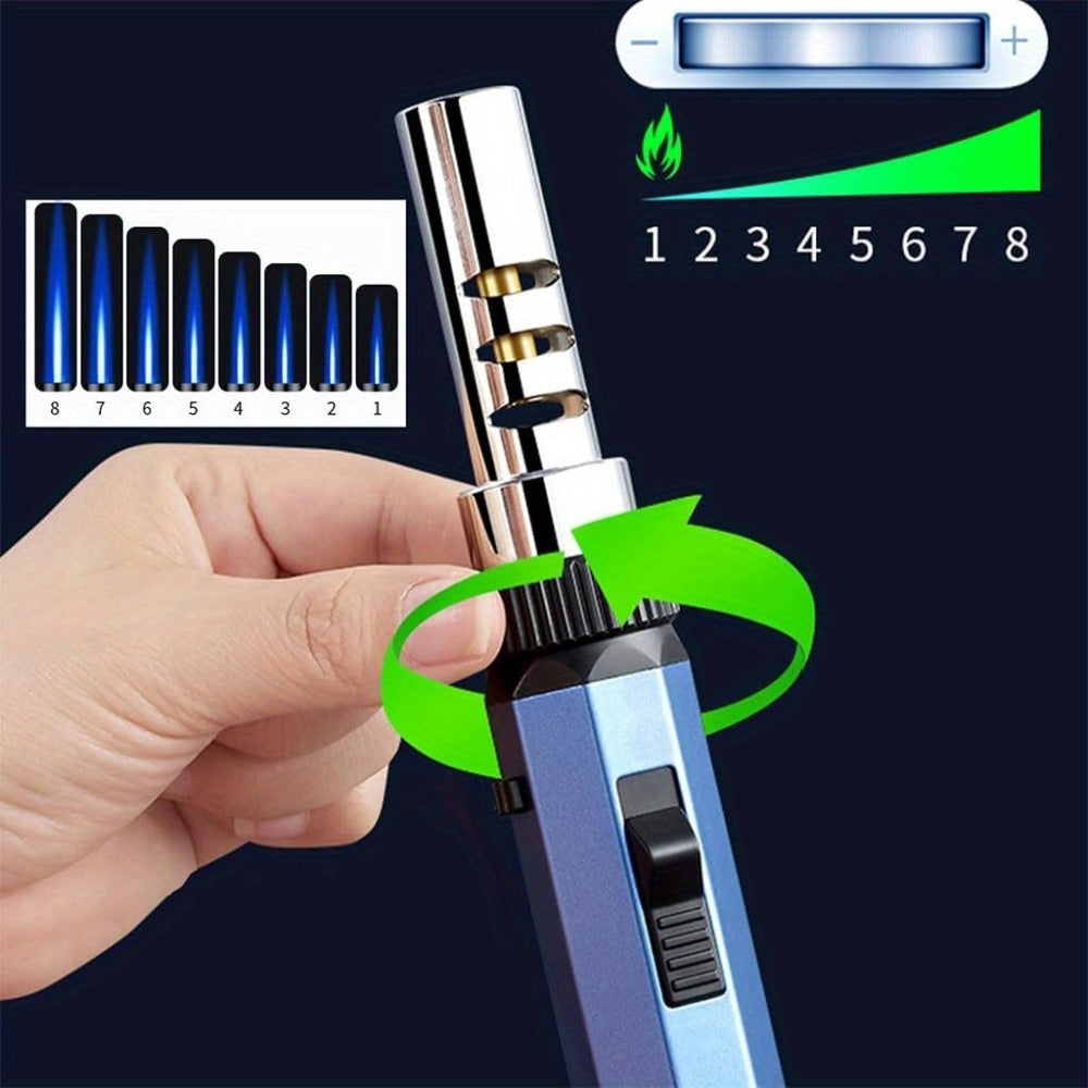 Windproof Jet Flame Torch Lighter with Safety Lock & Switch Lock, Large Adjustable Flame, Outdoor Torch for Campfire BBQ Baking Camping, Gas Not Included, Black Silver Blue - product image 6