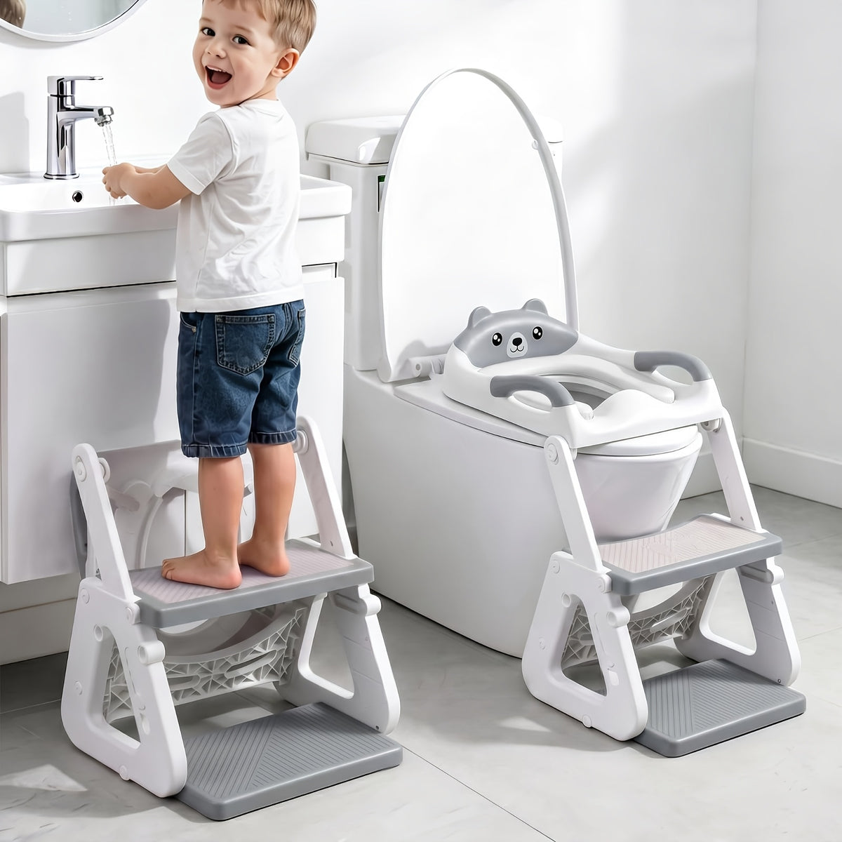 2-in-1 Potty Training Toilet Seat With Step Stool For Toddlers, Adjustable Height Anti-Slip Pad & Splash Guard, Potty Chair Kids Boys Girls, Cheap Supplies - product image