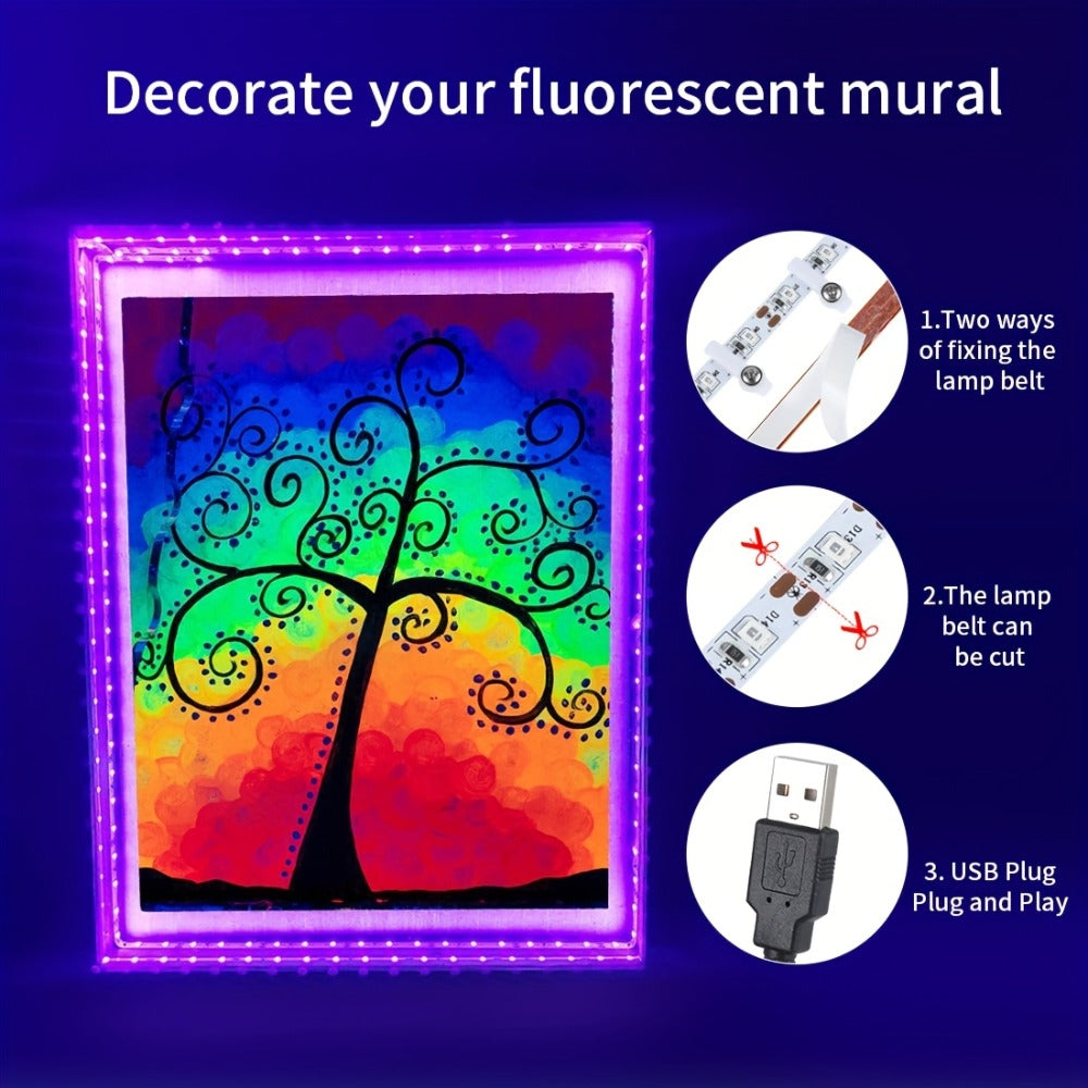 UV Black Light Bars & Strips 8-Piece Set – 385-400nm USB Powered 5V LED Blacklight for Glow Party, Halloween, Neon Party, Body Paint & Fluorescent Art (4x32cm + 4x250cm) - product image 9