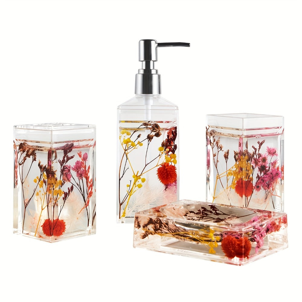 Bathroom Accessory Set 4-Piece 3D Floating Motion Acrylic Liquid Vanity Kit - Tumbler, Toothbrush Holder, Soap Dispenser & Soap Dish, Handcrafted Shell & Leaf Decor, Ocean Dolphin  - product image 9