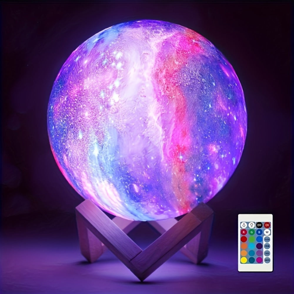 3D Moon Lamp 16 Colors LED Night Light with Remote Control USB Powered Solid Wood Stand 16 Inch Colorful Ball Galaxy Lamp for Bedroom Home Decor Unique Birthday Gift Kids Adults - product image 2